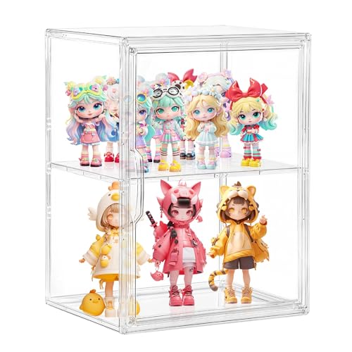 Large Clear Acrylic Figure Display Case for Collectibles 2 Pack | Movable Divider, Magnetic Door, Easy to Clean, Dustproof, 2-Tier, Easy Assemble, Adjustable Storage - size: Large 2 pack