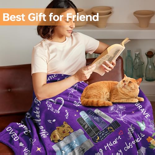 Encourage Get Well Blanket Birthday Gift for Women 52 x 60'' | Recovery Blanket with Words of Affirmation Inspirational Positive Thoughts and Quotes for Niece,Friend,Grandma - color: Purple