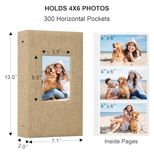 Vienrose 4x6 Photo Album,300 Pockets,Linen Cover with Window,Khaki | Linen Hardcover, Slip In Photo Book, Family Memory Album, Travel Keepsake - color: Khaki, size: 300 Pocket