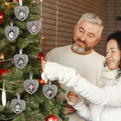 Christmas Ornaments Angel Wings with Custom Photo Frame for Loss of Loved One Remembrance Keepsake with Silk Ribbon & Red Gift Box - color: Mom