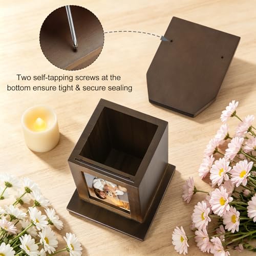 Dletay Pet Urn for Dogs 5.51 Inch with Photo Frame Memorial Small Cremation Urn for Dog Cat Ashes Decorative Pet Ashes Keepsake Memory Box Brown