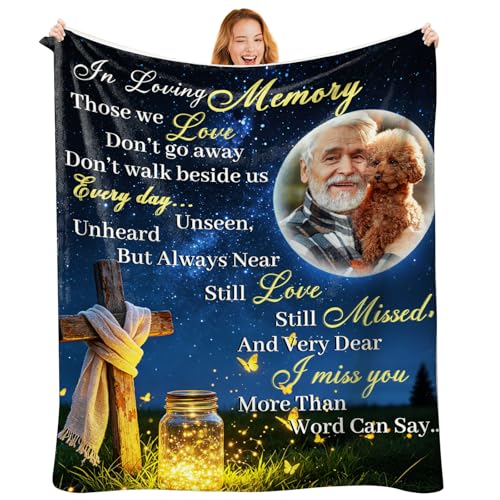 Custom Memorial Blanket with Photo, Personalized in Loving Memory Throw for Loss of Loved One, Made in USA, Customized Sympathy Bereavement Remembrance Grieving Blanket for Loss One (Design 06) - color: Design 06