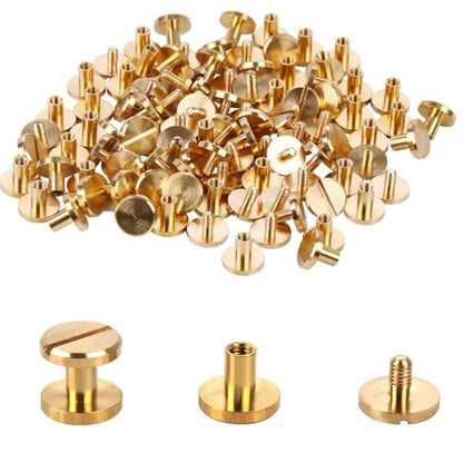 Brass Chicago Binding Screws -4mm x 8mm Binding Posts -10mm Phillips Nut -Chicago Screw Binding Post Screw Kit for DIY Leather Decoration Scrapbook Photo Albums Bookbinding (Brass, 25 PCS) - size: 4mm x 8mm