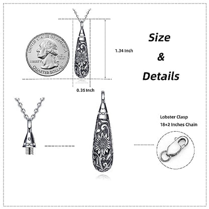 Sterling Silver Flower Tree Life Cremation Urn Necklace for Women - color: Tear *Sunfl. Sty1 (Mo/St)