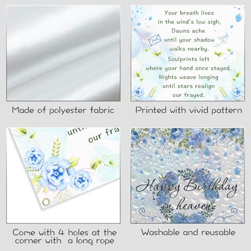 Happy Birthday in Heaven Door Banner Funeral Remembrance Decoration Funeral Memorial Flags for Cemetery Happy Heaven Birthday Door Banner 35.4x70.8 inch (blue)