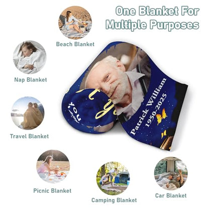 Custom Memorial Blanket with Picture, Sympathy Gifts for Loss of Loved One, Personalized Memory Blanket for Loss of Mom Dad Husband Wife, In Memory of Loved One Gifts, Remembrance Bereavement Gifts