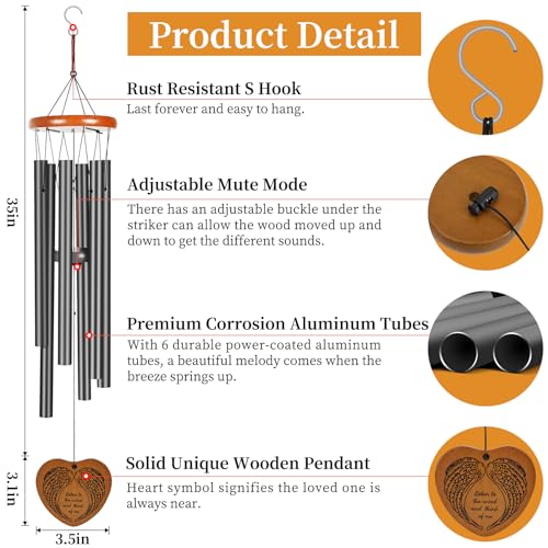 Wind Chimes Outdoor Outside,35" Memorial Wind Chimes,Bereavement Funeral Sympathy Gifts for Loss of Loved One, Mother,Father - size: 35"
