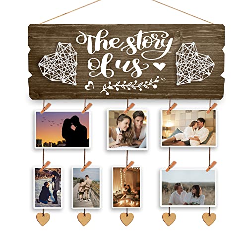 Yudarte Bridal Shower Gift for Bride - Wedding Engagement Gifts for Women Bride to Be - New Couples Picture Hanging Board with Clips and Twine - color: burned wood