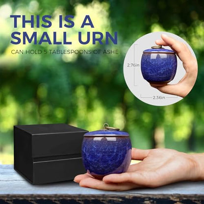 Small Urns for Human Ashes Keepsake, Ceramic Ice Crack Memorial Keepsake Cremation Urns Token Urns Mini Sharing Funeral Urns with Black Premium Box,Blue - color: Blue