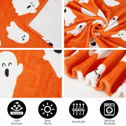 Halloween Blanket Cute Ghost Throw Blankets Gifts for Women Men 50"X60" - color: Orange Ghost
