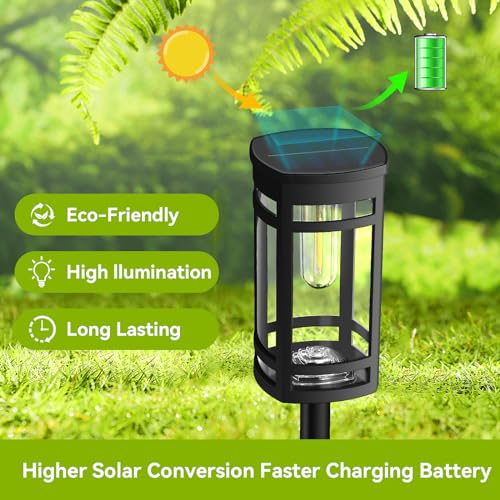 EXCMARK 12 Pack Solar Pathway Lights Outdoor Waterproof, Cool White | Edison-style bulb, Garden Pathway Walkway Driveway Lights, Yard Lawn, Decorative Landscape Lighting - style: Cool white light