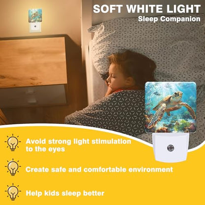 Sea Turtle Night Light, Ocean Themed Plug-in Nightlight with Dusk to Dawn Auto Sensor for Home Bedroom Hallway Kitchen 0.5W Sleep Friendly Led Lamp for Women Men - color: Sea Turtle