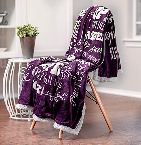 Chanasya Premium Hope & Faith Gift Throw Blanket - Cozy, Warm & Fluffy Sherpa - Sends Positive Energy, Inspirational Uplifting, Comfort for Best Friend, Women, Men & Partner (65x50 inches) Aubergine
