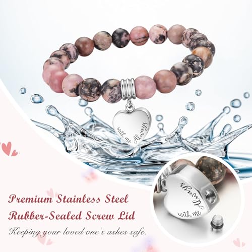 abooxiu Cremation Jewelry Urn Bracelet for Ashes Memorial Heart Ashes Keepsake Cremation Ash Bracelets Urn Jewelry for Ashes of Loved Ones for Women - With Me Always - style: Rhodonite
