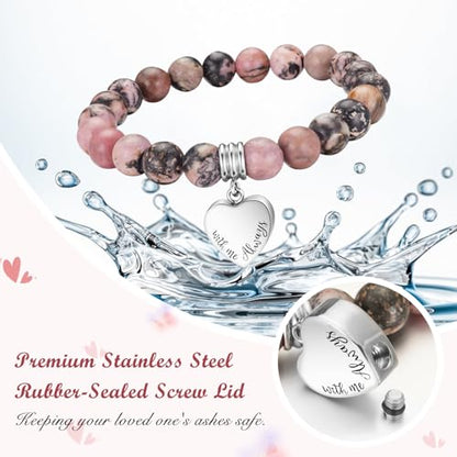 abooxiu Cremation Jewelry Urn Bracelet for Ashes Memorial Heart Ashes Keepsake Cremation Ash Bracelets Urn Jewelry for Ashes of Loved Ones for Women - With Me Always - style: Rhodonite
