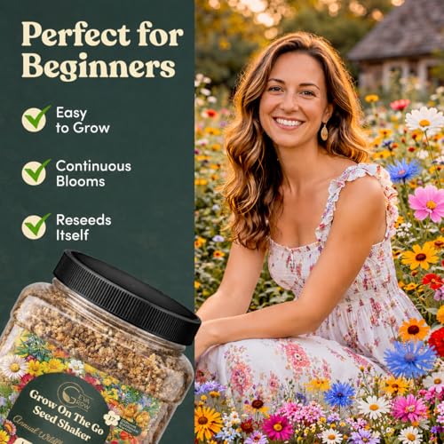 Wildflower Seed Shaker – Annual Mix by GevaGrow | 17 Variety Flower Seeds for Planting in Pots & Outdoor Gardens, Bulk 300,000+ Seeds - 1 Pound Tub - size: 1 Pound Tub, style: Annual Wildflower Mix