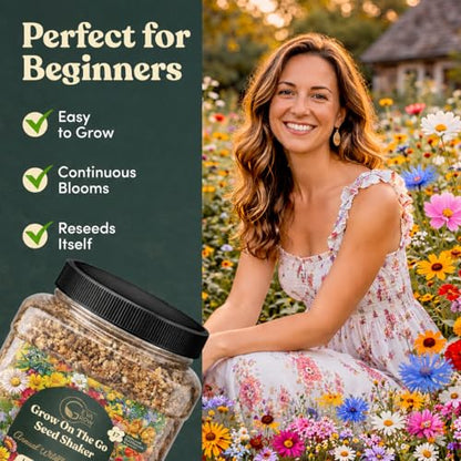 Wildflower Seed Shaker – Annual Mix by GevaGrow | 17 Variety Flower Seeds for Planting in Pots & Outdoor Gardens, Bulk 300,000+ Seeds - 1 Pound Tub - size: 1 Pound Tub, style: Annual Wildflower Mix