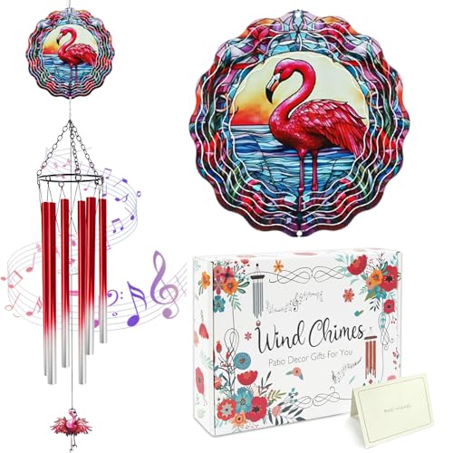 Flamingo Wind Spinner Chimes Outdoor - Hanging Garden Decor with Spinning Flamingo, Metal Wind Chimes for Patio, Yard, Backyard - Birthday Housewarming Gifts for Women/Mom/Grandma - color: Flamingo