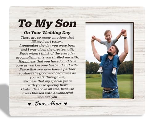 HiLus Gifts for Sons On Wedding Day, Wooden Picture Frame Gifts, Sons Photo Frame Gift, Touching Mother to Son Poem, Son Wedding Gift from Mom, There are So Many Emotions That Fill My Heart Today... - color: SonGift15