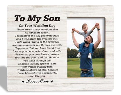 HiLus Gifts for Sons On Wedding Day, Wooden Picture Frame Gifts, Sons Photo Frame Gift, Touching Mother to Son Poem, Son Wedding Gift from Mom, There are So Many Emotions That Fill My Heart Today... - color: SonGift15