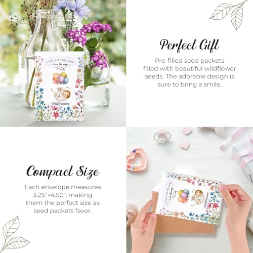 25 Wildflower Seed Packets - Baby Shower Favors for Guests - Gender Reveal Party Supplies - Wild Flower Seeds Throw and Grow Perennial & Annual Mix to Attract Pollinators Bees and Butterflies Non-GMO