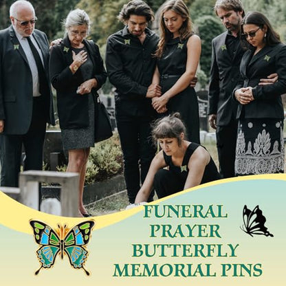 60 Sets Funeral Favors for Guests Butterfly Enamel Lapel Pins with Prayer Poem Memorial Cards Celebration of Life Gifts - color: Green, style: Classic