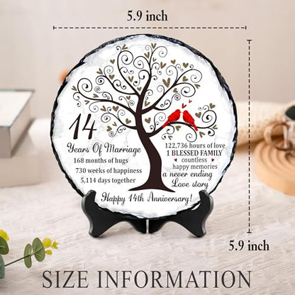 14th Anniversary Wedding Gift for Her Him – Natural Slate Stone Plaque, 14 Year Anniversary Idea Gifts for Wife Husband, Ivory 14 th Wedding Keepsake Gifts - color: 14th Anniversary
