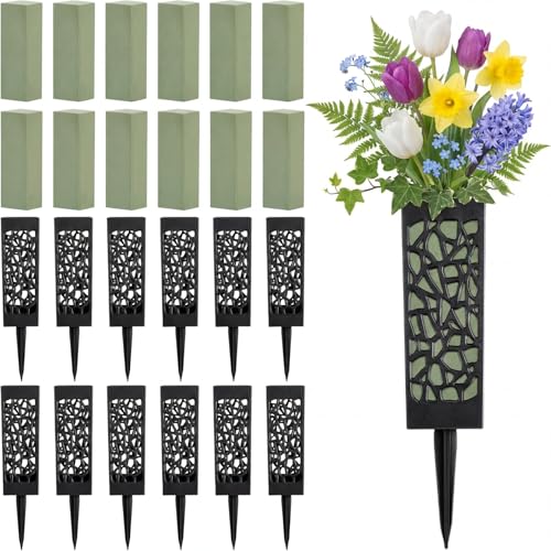 24 Pcs 12 Inch Cemetery Flower Vase with Ground Spikes & Foam for Memorials