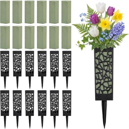 24 Pcs 12 Inch Cemetery Flower Vase with Ground Spikes & Foam for Memorials