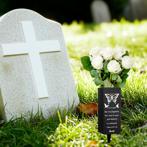 WEBEEDY Cemetery Vases for Grave Butterfly Grave Vase with Spike Cemetery Decoration Memorial Vase for Graves Outdoor Yard, Sympathy Gift Graves Flower Holder for Loss Family,1 pc (3x8 Inch)