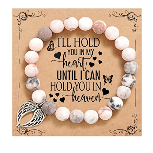 QWNHONEY Memorial Gifts for Loss of Loved Sympathy Remembrance In Memory of Mother Father Pet Bereavement Grief Pink Red Beads Bracelet with Angle Wings Jewelry Gifts for Women - style: Pink-Wings-I'll hold you in my heart