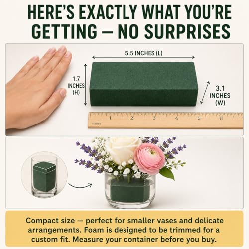 Florables Wet Floral Foam Blocks (5.5" L x 3.1" W x 1.7" H, Pack of 3) – Green Foam for Flower Arrangements, Floral Foam Base & Bouquet Foam for Fresh Flowers, Wedding Flower Arranging Supplies - size: Small pack of 3