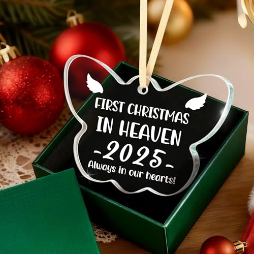 Sympathy Memorial Gifts for Loss of Loved One, Sympathy Bereavement Remembrance Gift, First Christmas in Heaven Butterfly Glass Ornament Keepsake for Mom, Friend, Coworker, Husband, Brother, Grandma - style: BF-In Heaven
