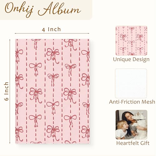 Pink Ribbon Bow Photo Album 4x6 Hold 36 Photos, Coquette Pink Bow Striped Aesthetic Small Photo Album Picture Memory Book Keepsake for Family Graduation Wedding Anniversary Travel Vacation - color: Pink Bow 5