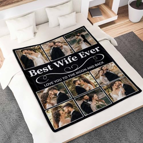 Newcos Customized Picture and Text Blankets Personalized 9 Photos Best Wife Ever Throw Blankets for Adult Father Mother Custom Gift Blanket for Birthday Christmas Valentines Meaningful Day - color: Pattern 11