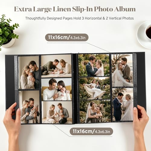DazSpirit 4x6 Photo Album, 600 Photos, Large Capacity, Linen Hardcover | Black Floral Photo Book, Acid-Free Slip-In Pages, Memory Album for Wedding, Baby, Anniversary, Travel and Family Photos - color: Black