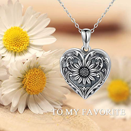 SOULMEET Personalized Silver Locket Necklace That Holds Pictures Photo Keep Someone Near to You, Memorial Custom Lockets Necklaces Letters Engraving for His Her - color: A-Sunflower-Black, style: Locket Necklace Only