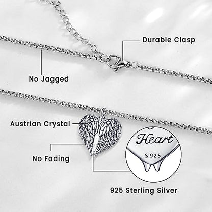 Angel Wings Necklace 925 Sterling Silver Guardian Angel Nurse RN Caduceus Pendant Charm Crystal Angel Jewelry Gifts for Women - style: E-Angel Wings Urn (Personalized)