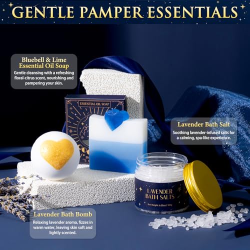 Suhctuptx Birthday Gifts for Women, Mothers Day Gifts for Mom, Starry Sky Spa Gift Basket with Universe Necklace, Self Care Gift Set for Her, Teacher Appreciation Gifts, Wife Sister Friend Boss Lady - color: Starry Blue
