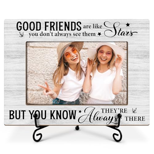 Utaqer Friendship Picture Frame, Good Friends Are Like Stars, Picture Gifts For Women Friend Bestie, Wooden Picture Frame For Birthday Thanksgiving Keepsake Holiday, 4X6 Photo Frame With Stand -21 - color: Friendship