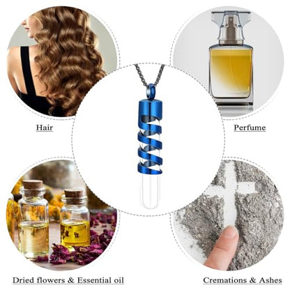 Oinsi Clear Glass Tube Cremation Urn Jewelry Ashes Holder Necklace Keepsake Memorial Pendant Including Box/Fill Kits - color: Blue (Angel wing)