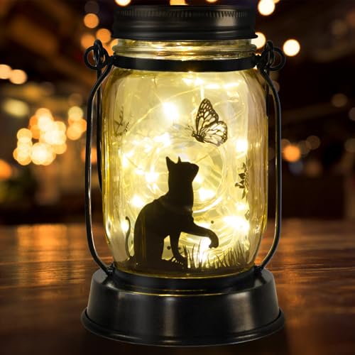 kyoryuger Cat Gifts Cat Lover Gifts for Women/Mom/Grandma/Sister, Birthday Gift, Cats Butterfly Solar Lights Outdoor Hanging Cat Solar Lanterns Outdoor Torche Lights, Decor for Yard Lawn Garden Patio - color: Cat