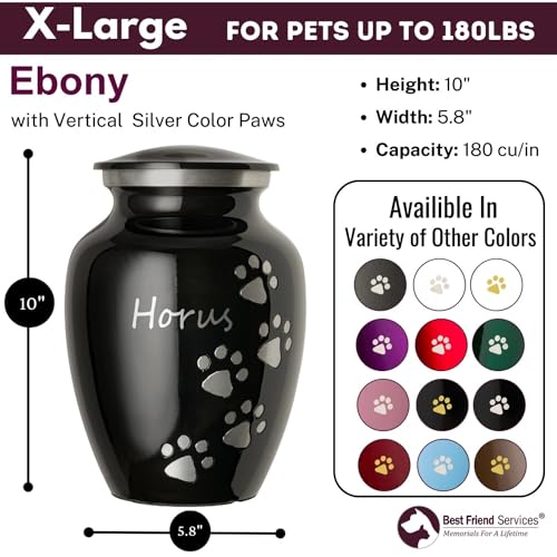 Ottillie Premier Ebony/Pewter/Vert Urn, up to 170lbs - color: Ebony, Vertical Pewter Paws, size: X-Large