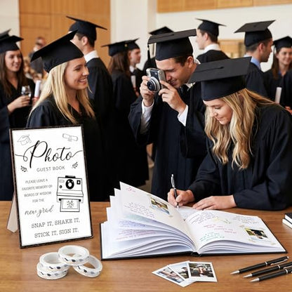Engrowtic 2026 Graduation Guest Book with Photo Sign Decorations Guest Book Sign 100 Pages Class of 2026 Scrapbook Album DIY Tape Signature Pen for Grad Party(Photo Insertable)