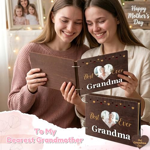 CY2SIDE Best Grandma Ever Album Scrapbook - Mother’s Day Wooden Scrapbook Craft Kit, DIY Photo Memories Book with 30 Pages Birthday Gift for Mother’s Day, DIY Handmade Scrapbook Gift for Grandmother - style: Best Grandma Ever
