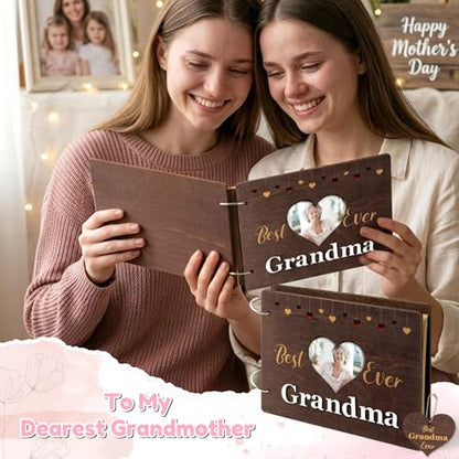 CY2SIDE Best Grandma Ever Album Scrapbook - Mother’s Day Wooden Scrapbook Craft Kit, DIY Photo Memories Book with 30 Pages Birthday Gift for Mother’s Day, DIY Handmade Scrapbook Gift for Grandmother - style: Best Grandma Ever