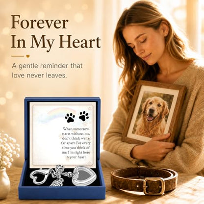 Pet Fur Keepsake Memorial Locket for Dog Cat Hair Photo, Rainbow Bridge Pet Loss Gift with Angel Wing Paw Print Ornament, Pet Sympathy Memorial Keepsake for Grieving Pet Owner Dog Mom Cat Mom
