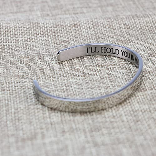 Memorial Gifts for Loss of Mom Dad In Memory of Jewelry Sympathy Bracelet | Bereavement Cuff Secret Message Engraved Grief Gifts for Women - style: Daughter Memorial-I'll hold you in my heart until I can hold you in heaven