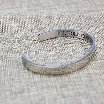 Memorial Gifts for Loss of Mom Dad In Memory of Jewelry Sympathy Bracelet | Bereavement Cuff Secret Message Engraved Grief Gifts for Women - style: Daughter Memorial-I'll hold you in my heart until I can hold you in heaven