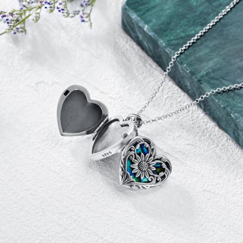 SOULMEET Personalized Silver Locket Necklace That Holds Pictures Photo Keep Someone Near to You, Memorial Custom Lockets Necklaces Letters Engraving for His Her - color: A5-Abalone sunflower-Black, style: Locket Necklace Only